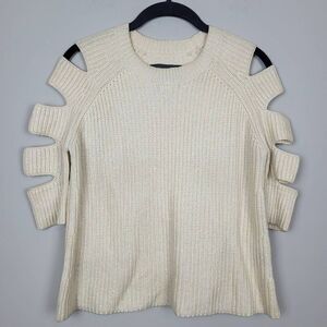 Zoe Jordan Women XS Cream Cold-Shoulder Cashmere & Wool Pullover Cut Out Sweater